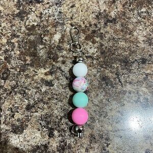 Beaded Keychain Charm with Pink, Mint, White & Floral Beads 15MM